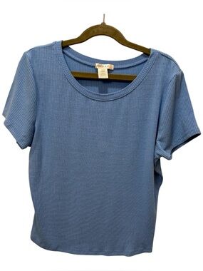 Bozzolo Dusty Blue Ribbed Short Sleeve Tee